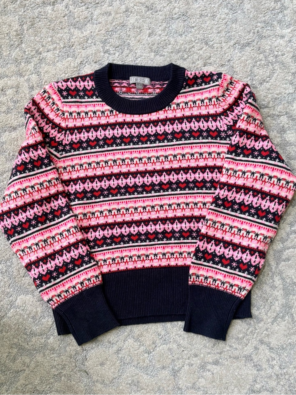 J. Crew Pink & Navy Fair Isle Crewneck Sweater - Picture 2 of 3